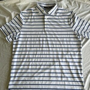 RLX Ralph Lauren Men's XL Blue Stripe Classic Fit Performance Polo Stretch Golf‎